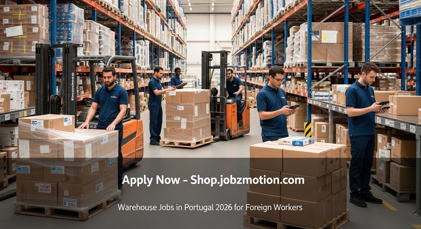 Warehouse workers organizing packages in Portugal representing Warehouse Jobs in Portugal 2026 for Foreign Workers.